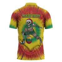Personalized Lithuania Christmas Tie Dye Zipper Polo Shirt Skeleton Basketball Slam Dunk Santa Hat LT19