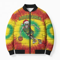 Personalized Lithuania Christmas Tie Dye Bomber Puffer Jacket Skeleton Basketball Slam Dunk LT19