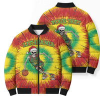 Personalized Lithuania Christmas Tie Dye Bomber Puffer Jacket Skeleton Basketball Slam Dunk LT19