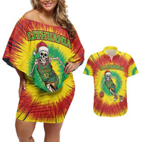 Personalized Lithuania Christmas Tie Dye Couples Matching Off Shoulder Short Dress and Hawaiian Shirt Skeleton Basketball Slam Dunk LT19