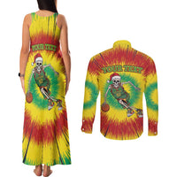 Personalized Lithuania Christmas Tie Dye Couples Matching Tank Maxi Dress and Long Sleeve Button Shirt Skeleton Basketball Slam Dunk LT19