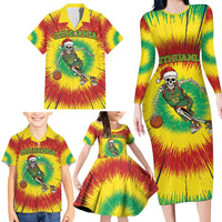 Personalized Lithuania Christmas Tie Dye Family Matching Long Sleeve Bodycon Dress and Hawaiian Shirt Skeleton Basketball Slam Dunk LT19