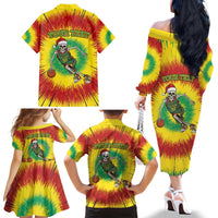Personalized Lithuania Christmas Tie Dye Family Matching Off The Shoulder Long Sleeve Dress and Hawaiian Shirt Skeleton Basketball Slam Dunk LT19