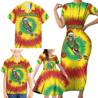 Personalized Lithuania Christmas Tie Dye Family Matching Short Sleeve Bodycon Dress and Hawaiian Shirt Skeleton Basketball Slam Dunk LT19
