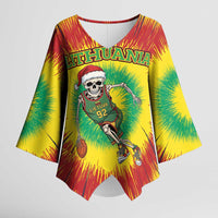 Personalized Lithuania Christmas Tie Dye Kimono Sleeve Blouse Skeleton Basketball Slam Dunk LT19