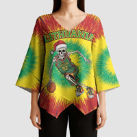 Personalized Lithuania Christmas Tie Dye Kimono Sleeve Blouse Skeleton Basketball Slam Dunk LT19