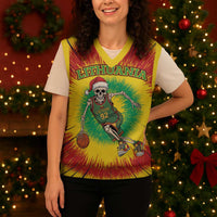 Personalized Lithuania Christmas Tie Dye Christmas Knitted V-Neck Vest Skeleton Basketball Slam Dunk - Wonder Print Shop