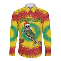 Personalized Lithuania Christmas Tie Dye Long Sleeve Button Shirt Skeleton Basketball Slam Dunk LT19