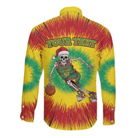 Personalized Lithuania Christmas Tie Dye Long Sleeve Button Shirt Skeleton Basketball Slam Dunk LT19
