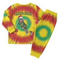 Personalized Lithuania Christmas Tie Dye Christmas Pajama Set Skeleton Basketball Slam Dunk - Wonder Print Shop