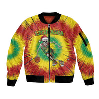 Personalized Lithuania Christmas Tie Dye Sleeve Zip Bomber Jacket Skeleton Basketball Slam Dunk LT19