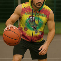 Personalized Lithuania Christmas Tie Dye Sleeveless Zip Hoodie Skeleton Basketball Slam Dunk LT19
