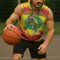 Personalized Lithuania Christmas Tie Dye Sleeveless Zip Hoodie Skeleton Basketball Slam Dunk LT19