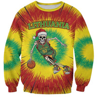 Personalized Lithuania Christmas Tie Dye Sweatshirt Skeleton Basketball Slam Dunk LT19