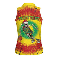 Personalized Lithuania Christmas Tie Dye Women Sleeveless Polo Shirt Skeleton Basketball Slam Dunk LT19