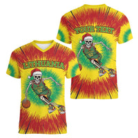 Personalized Lithuania Christmas Tie Dye Women V-Neck T-Shirt Skeleton Basketball Slam Dunk LT19