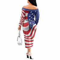 Custom United States Soccer Off The Shoulder Long Sleeve Dress USA Stars and Stripes Style