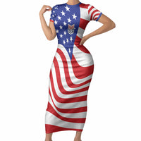 Custom United States Soccer Short Sleeve Bodycon Dress USA Stars and Stripes Style