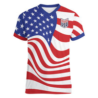 Custom United States Soccer Women V-Neck T-Shirt USA Stars and Stripes Style