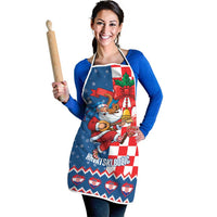 Funny Croatia Ugly Christmas Apron Checkerboard Flag Santa Zagreb Design - Wonder Print Shop
