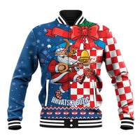 Funny Croatia Ugly Christmas Baseball Jacket Checkerboard Flag Santa Zagreb Design - Wonder Print Shop