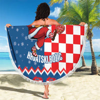 Funny Croatia Ugly Christmas Beach Blanket Checkerboard Flag Santa Zagreb Design - Wonder Print Shop