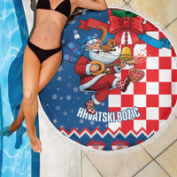 Funny Croatia Ugly Christmas Beach Blanket Checkerboard Flag Santa Zagreb Design - Wonder Print Shop