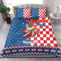 Funny Croatia Ugly Christmas Bedding Set Checkerboard Flag Santa Zagreb Design - Wonder Print Shop
