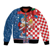 Funny Croatia Ugly Christmas Bomber Jacket Checkerboard Flag Santa Zagreb Design - Wonder Print Shop