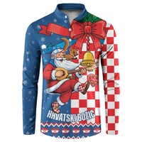 Funny Croatia Ugly Christmas Button Sweatshirt Checkerboard Flag Santa Zagreb Design - Wonder Print Shop