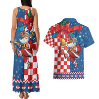 Funny Croatia Ugly Christmas Couples Matching Tank Maxi Dress and Hawaiian Shirt Checkerboard Flag Santa Zagreb Design - Wonder Print Shop