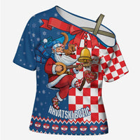 Funny Croatia Ugly Christmas Cross Shoulder Shirt Checkerboard Flag Santa Zagreb Design - Wonder Print Shop