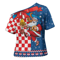Funny Croatia Ugly Christmas Cross Shoulder Shirt Checkerboard Flag Santa Zagreb Design - Wonder Print Shop