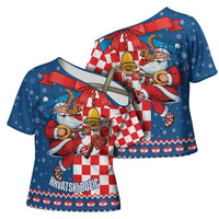Funny Croatia Ugly Christmas Cross Shoulder Shirt Checkerboard Flag Santa Zagreb Design - Wonder Print Shop
