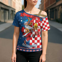 Funny Croatia Ugly Christmas Cross Shoulder Shirt Checkerboard Flag Santa Zagreb Design - Wonder Print Shop