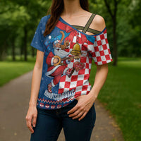 Funny Croatia Ugly Christmas Cross Shoulder Shirt Checkerboard Flag Santa Zagreb Design - Wonder Print Shop