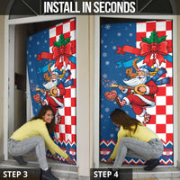 Funny Croatia Ugly Christmas Door Cover Checkerboard Flag Santa Zagreb Design - Wonder Print Shop