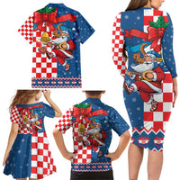 Funny Croatia Ugly Christmas Family Matching Long Sleeve Bodycon Dress and Hawaiian Shirt Checkerboard Flag Santa Zagreb Design - Wonder Print Shop