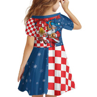 Funny Croatia Ugly Christmas Family Matching Off The Shoulder Long Sleeve Dress and Hawaiian Shirt Checkerboard Flag Santa Zagreb Design - Wonder Print Shop