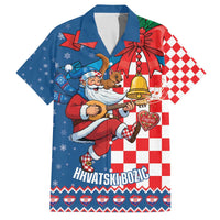 Funny Croatia Ugly Christmas Family Matching Off The Shoulder Long Sleeve Dress and Hawaiian Shirt Checkerboard Flag Santa Zagreb Design - Wonder Print Shop
