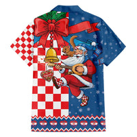Funny Croatia Ugly Christmas Family Matching Off The Shoulder Long Sleeve Dress and Hawaiian Shirt Checkerboard Flag Santa Zagreb Design - Wonder Print Shop