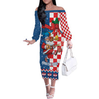 Funny Croatia Ugly Christmas Family Matching Off The Shoulder Long Sleeve Dress and Hawaiian Shirt Checkerboard Flag Santa Zagreb Design - Wonder Print Shop
