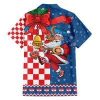 Funny Croatia Ugly Christmas Family Matching Off Shoulder Maxi Dress and Hawaiian Shirt Checkerboard Flag Santa Zagreb Design - Wonder Print Shop