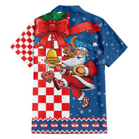 Funny Croatia Ugly Christmas Family Matching Short Sleeve Bodycon Dress and Hawaiian Shirt Checkerboard Flag Santa Zagreb Design - Wonder Print Shop