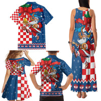 Funny Croatia Ugly Christmas Family Matching Tank Maxi Dress and Hawaiian Shirt Checkerboard Flag Santa Zagreb Design - Wonder Print Shop