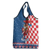 Funny Croatia Ugly Christmas Grocery Bag Checkerboard Flag Santa Zagreb Design - Wonder Print Shop