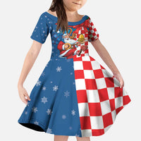 Funny Croatia Ugly Christmas Kid Short Sleeve Dress Checkerboard Flag Santa Zagreb Design - Wonder Print Shop