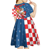 Funny Croatia Ugly Christmas Kid Short Sleeve Dress Checkerboard Flag Santa Zagreb Design - Wonder Print Shop