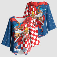 Funny Croatia Ugly Christmas Kimono Sleeve Blouse Checkerboard Flag Santa Zagreb Design - Wonder Print Shop
