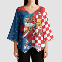 Funny Croatia Ugly Christmas Kimono Sleeve Blouse Checkerboard Flag Santa Zagreb Design - Wonder Print Shop